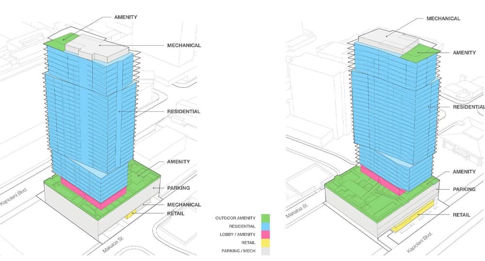 Diagrams showing where the amenities and commercial space will be.
