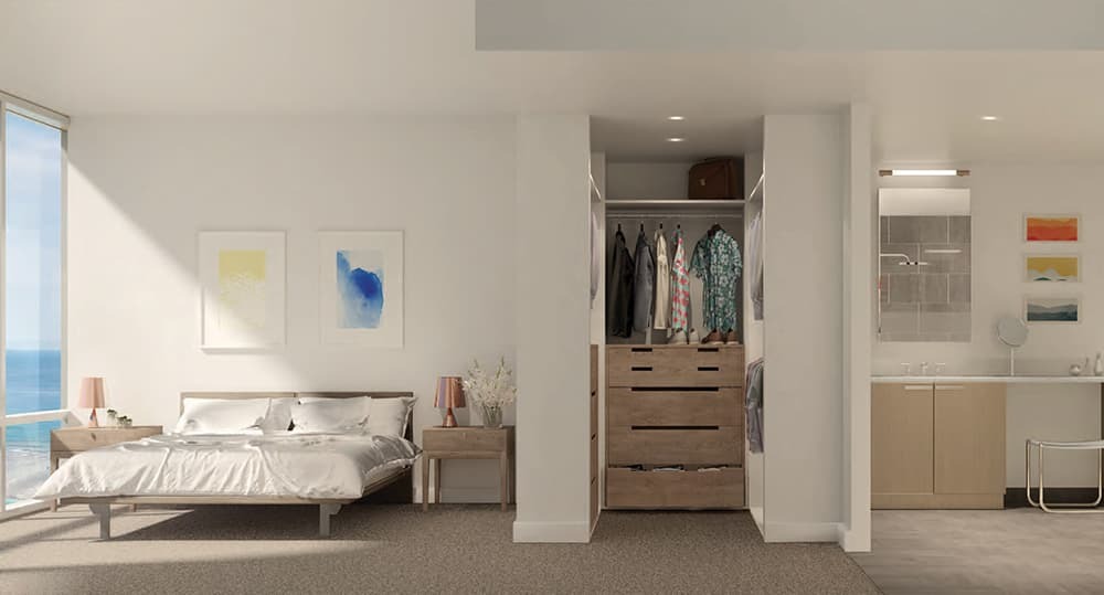 The master bedroom next to a walk-in closet.
