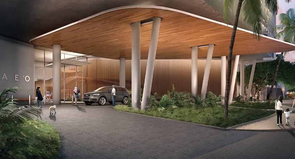 Aeo's porte cochere and wave wall.