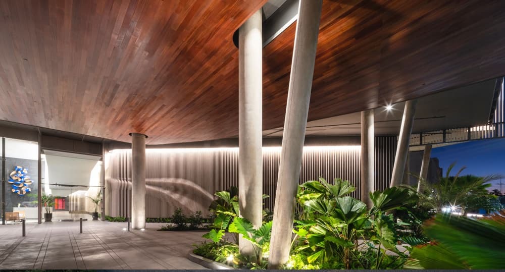 The landscaping and design outside of Aeo's lobby.