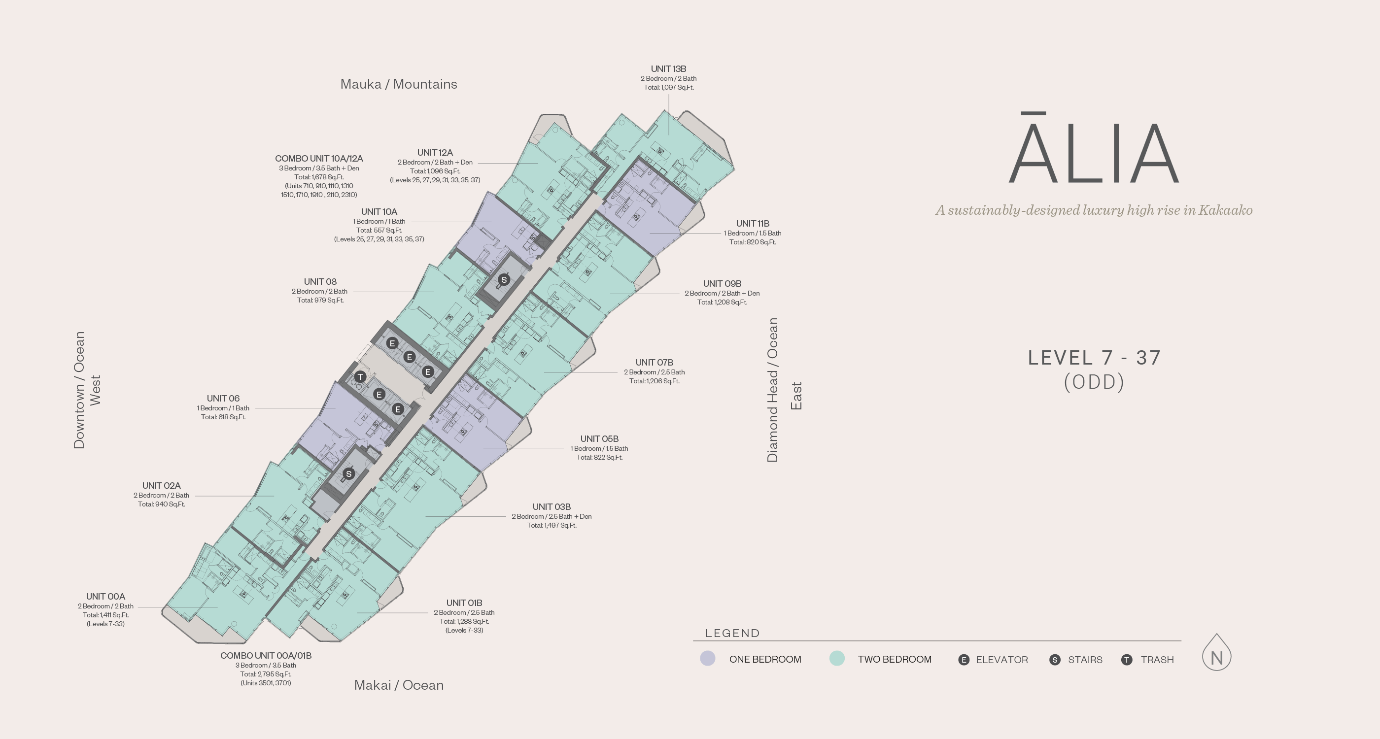 Alia's floor plans on odd floors 7 to 37