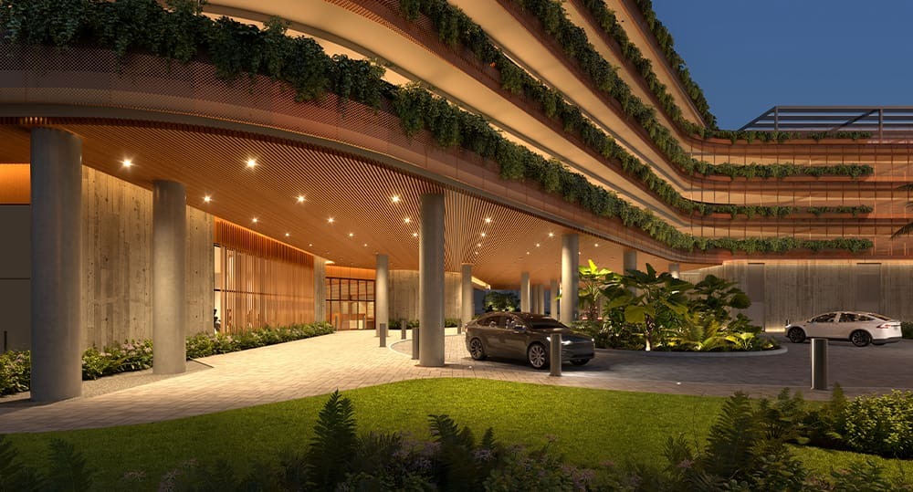 Port Cochere at night.