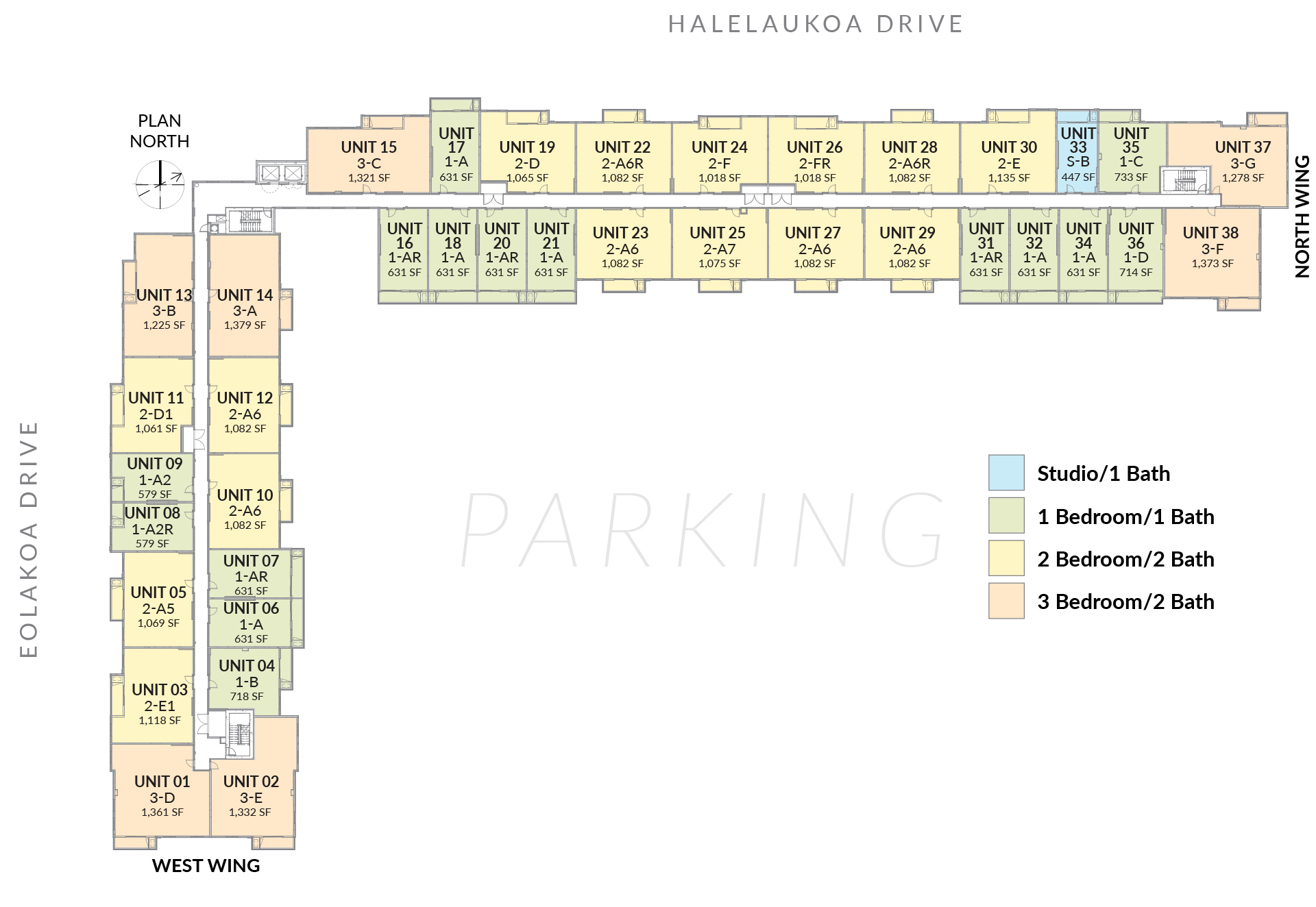 Available units at Malu Koa West Mauka (there are floors 2, 3, and 4)