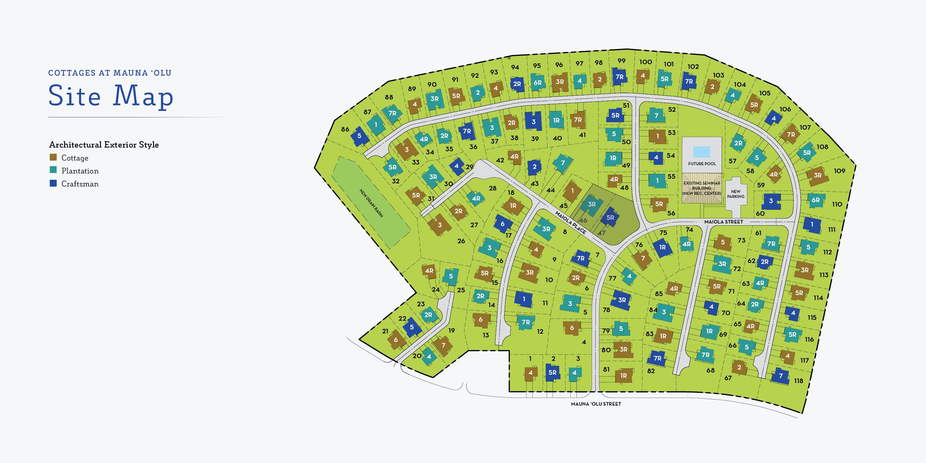 A chart showing availability and placement of homes at The Cottages at Mauna ‘Olu.