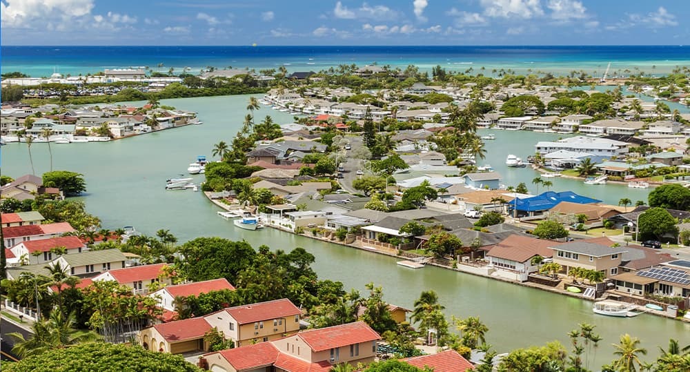 Hawai’i Kai Marina and its surrounding homes.
