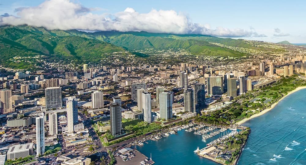 An aerial shot of Ward Village and Kakaako. Credit: Ward Village.