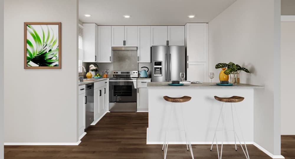 A staged kitchen in Plan 2.