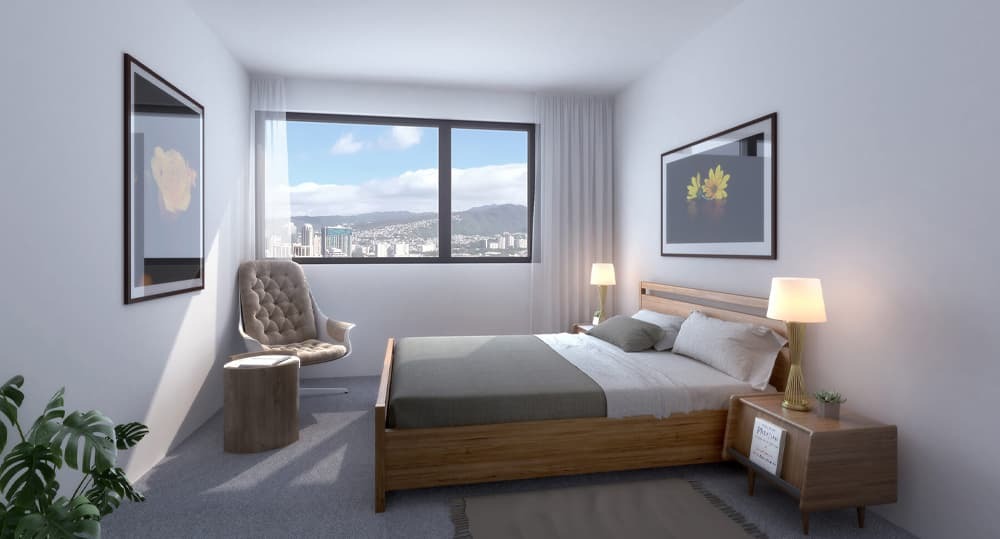 A bedroom rendering at Ililani.