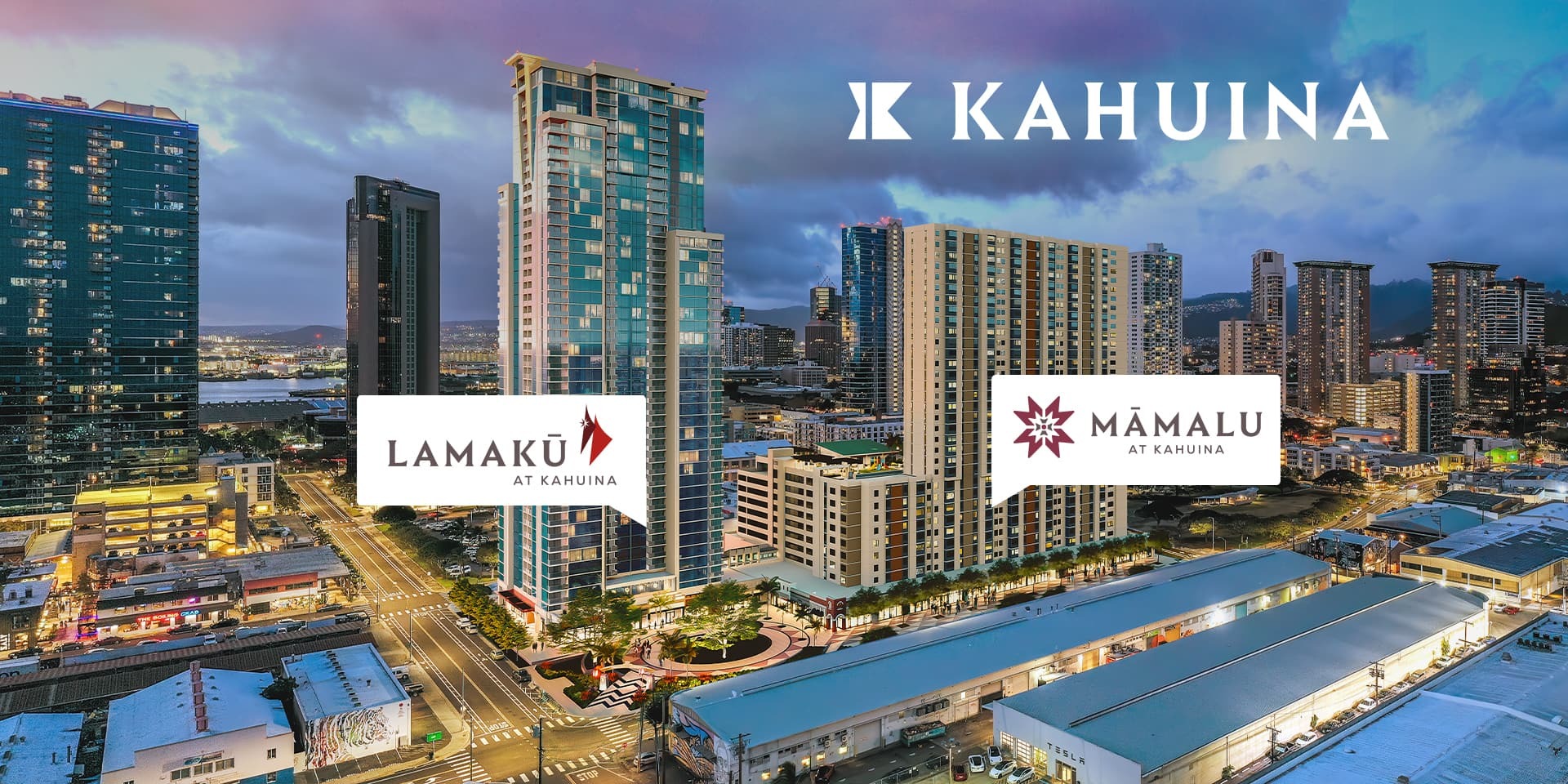A rendering showing Kahuina's location in Kakaako from a bird's eye view.