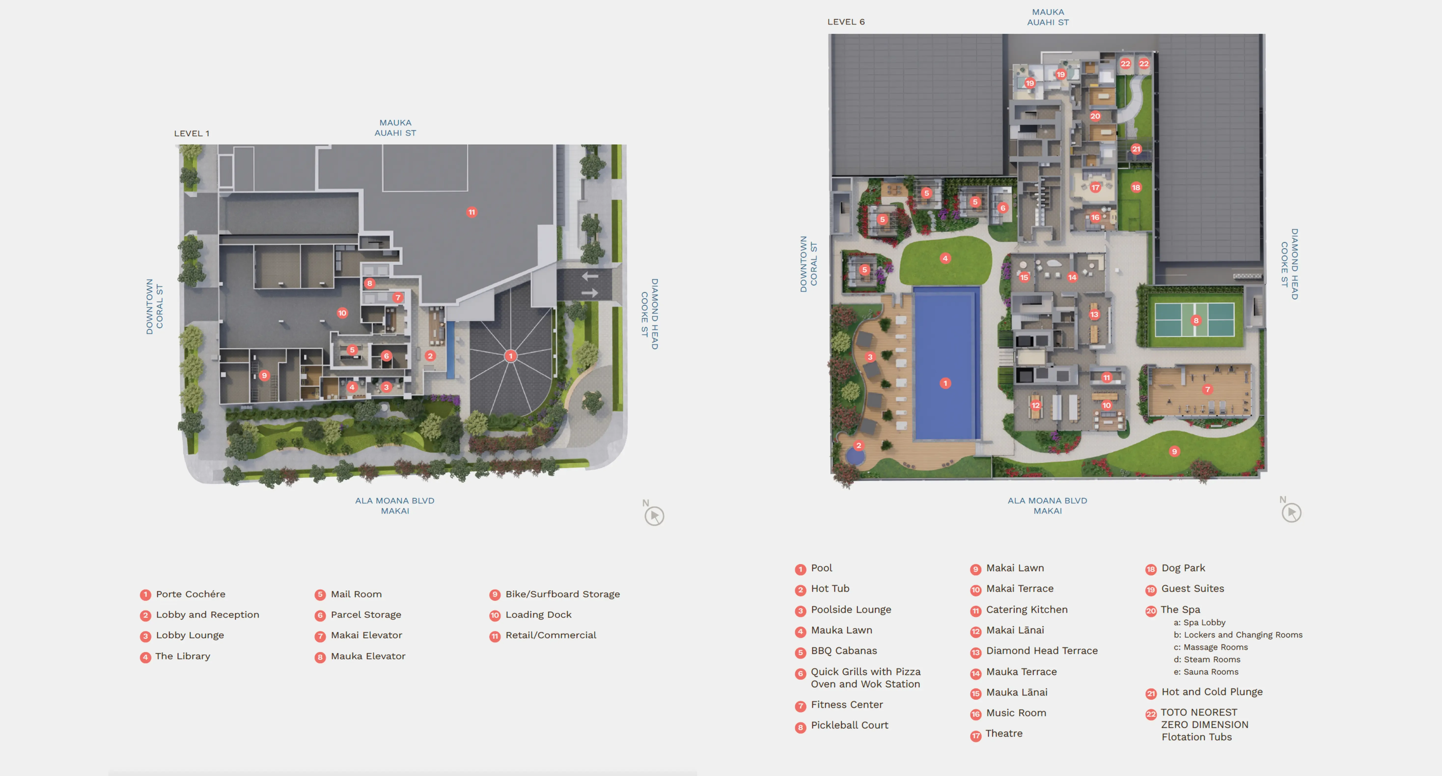 Amenity deck for level 1 and 6.