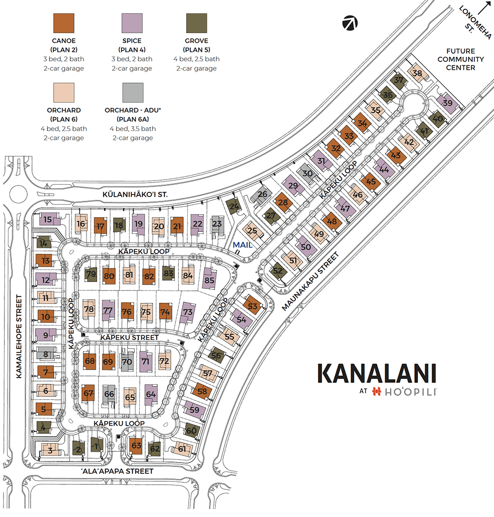 Siteplan showing the location of the homes.