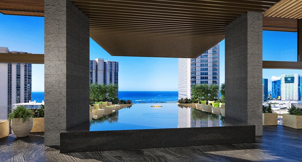 The lobby's reflecting pool.
