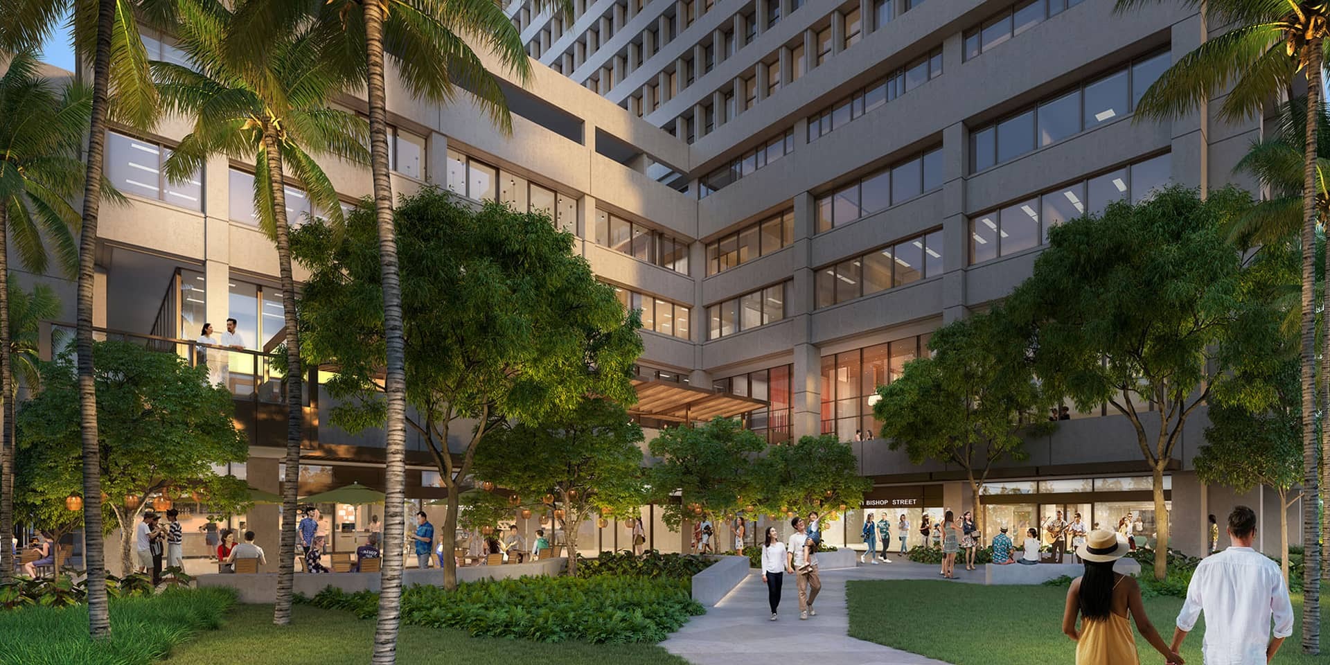 The newest rendering of Modea viewing the entrance from Bishop St.