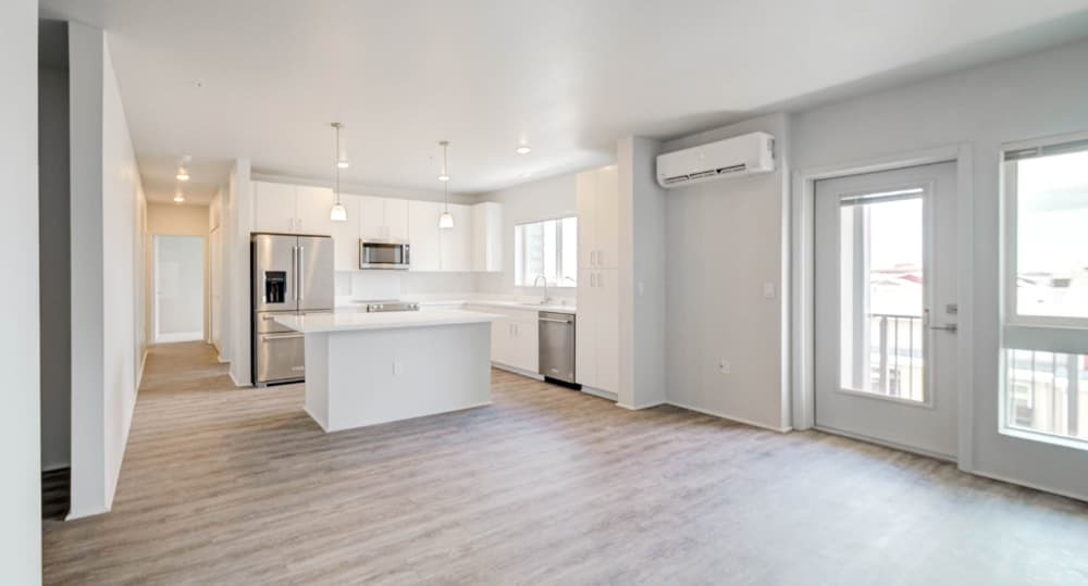 An example of a kitchen/living area in a 2 bedroom unit.