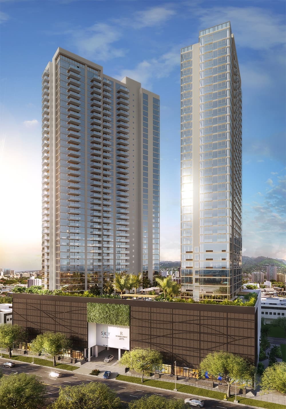 Sky East is the tower on the right.