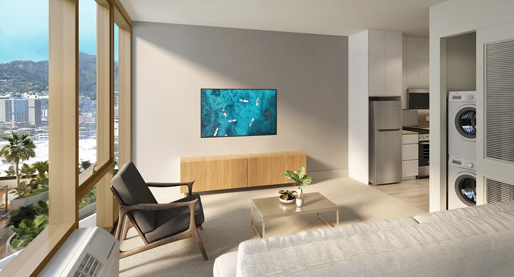 Interior finishes include a Bosch washer and dryer, PTAC, and dual-pane insulated windows.