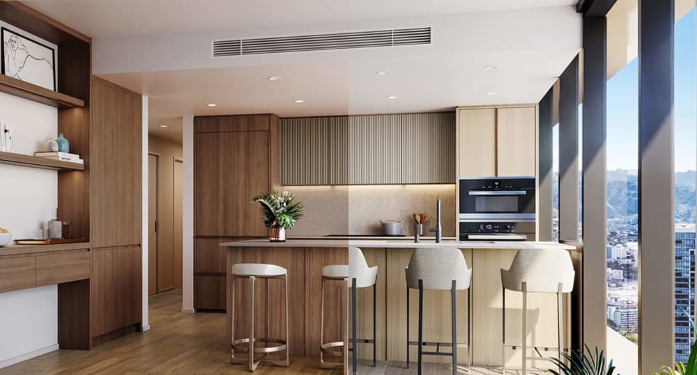 Kitchen showing the dark scheme vs light scheme.