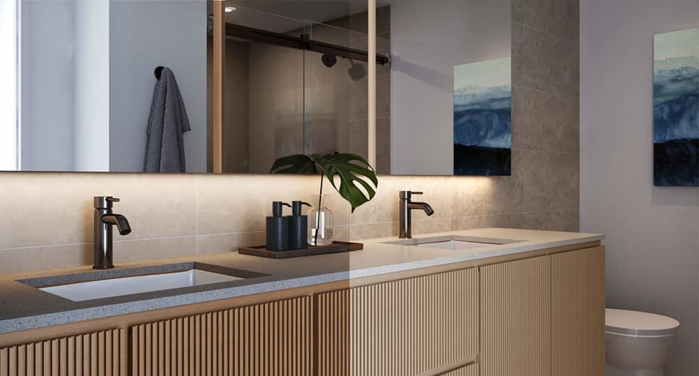 Bathroom showing the dark scheme vs light scheme.