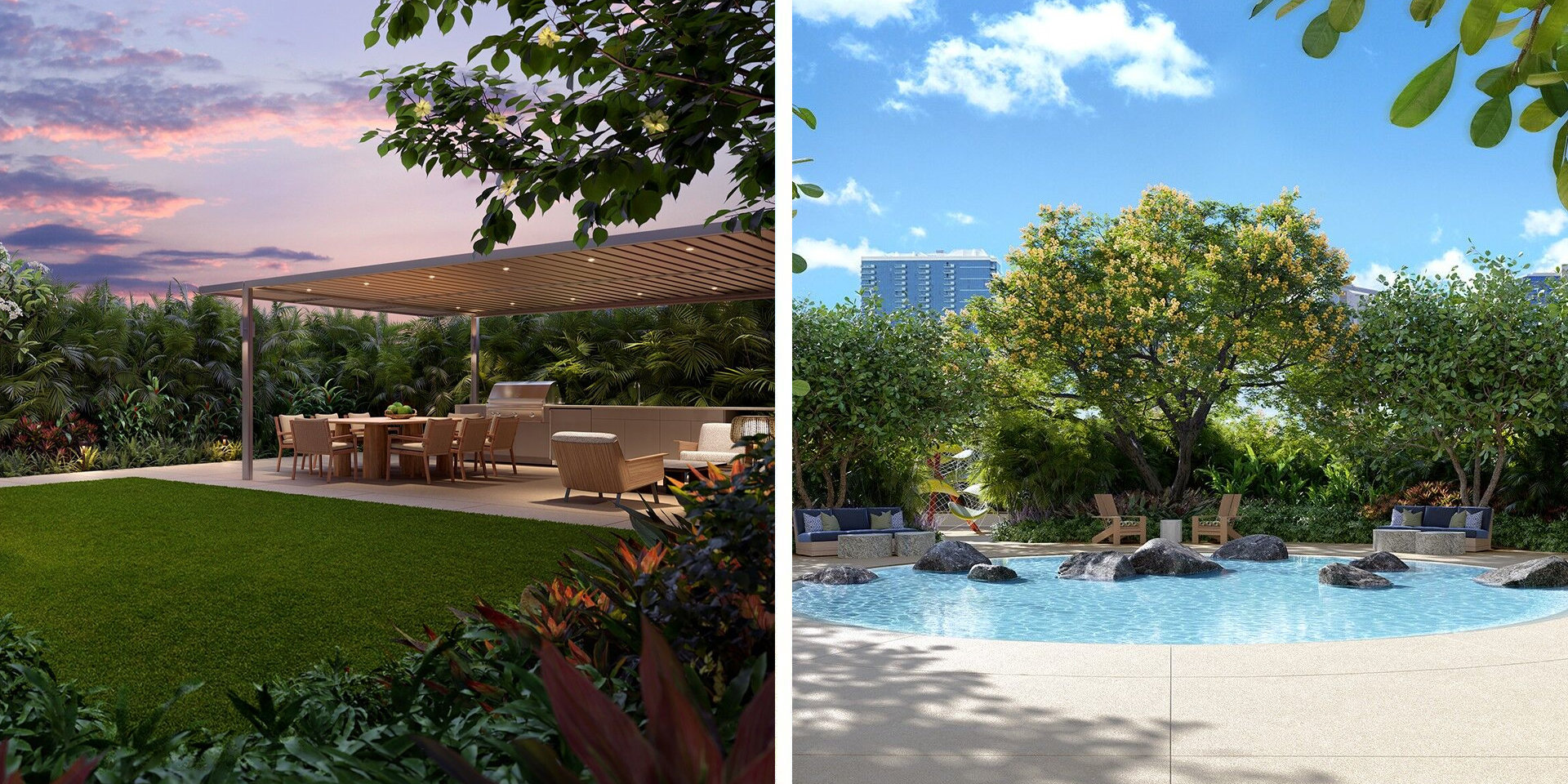 BBQ lounge area and tide pool.