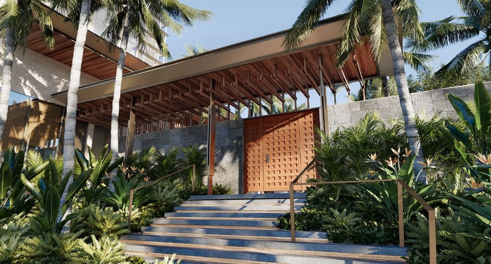 Entrance to the lobby level of amenities.