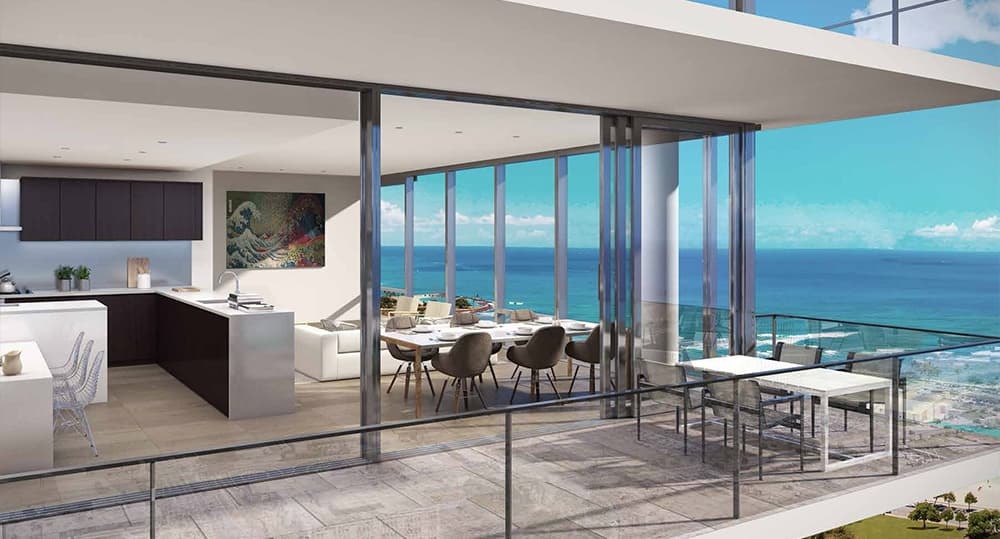 An early rendering of Waiea's lanai.